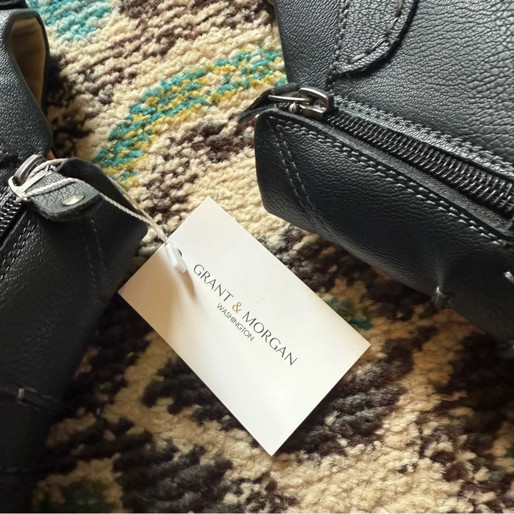 New Grant & Morgan Black Leather Boots Side Zip Comfort Shoes Men’s 12 EU 46
